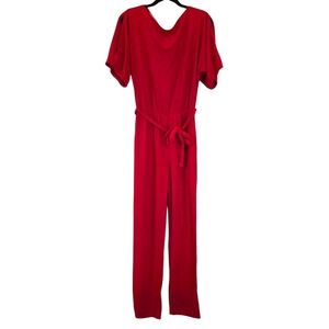 Algo Ettes Vintage Red‎ Terrycloth Tie Waist Cold Shoulder Jumpsuit
